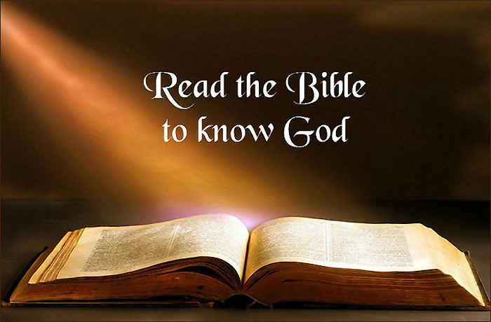 An open Bible with light shining on it, alongside the text 'Read the Bible to know God'.